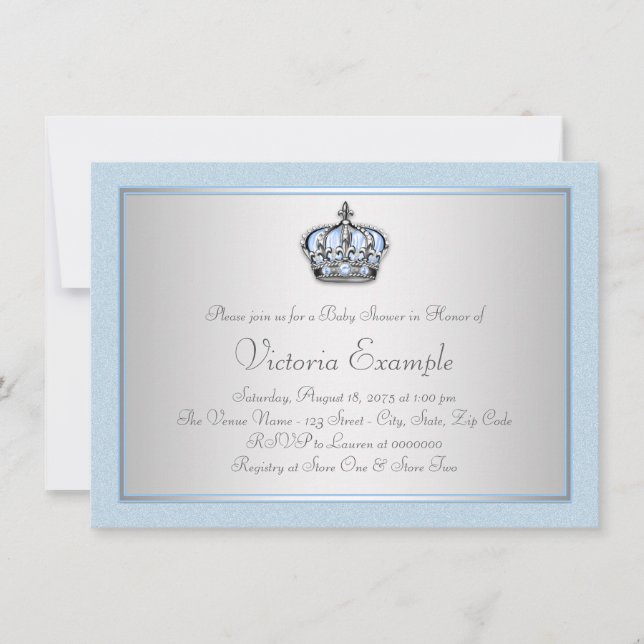 Invitation Baby shower Blue et Silver Prince (Devant)
