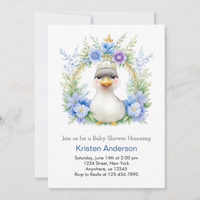 Invitation Baby shower Blue Floral Duck Boy (Devant)