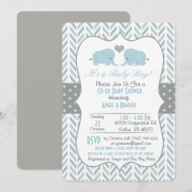 Invitation Baby shower Blue Grey (Devant / Derrière)