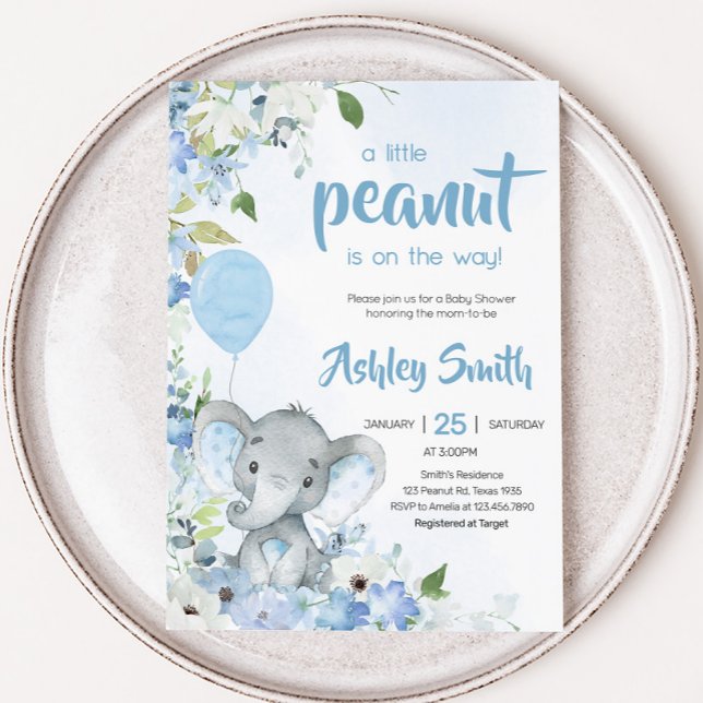 Invitation Baby shower Blue Little Peanut Elephant (Little Peanut Blue Elephant Baby Shower Invitation)