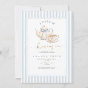 Invitation Baby Shower Blue Moderne Vintage Thé Party