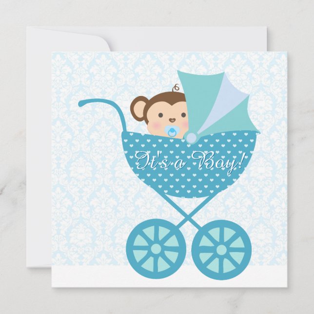 Invitation Baby shower Blue Monkey (Devant)