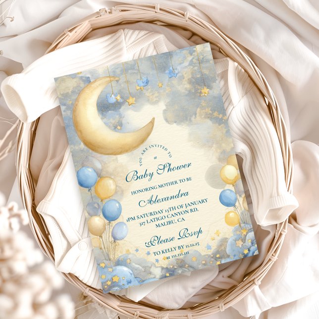 Invitation Baby shower Blue Moon et Stars (Créateur téléchargé)