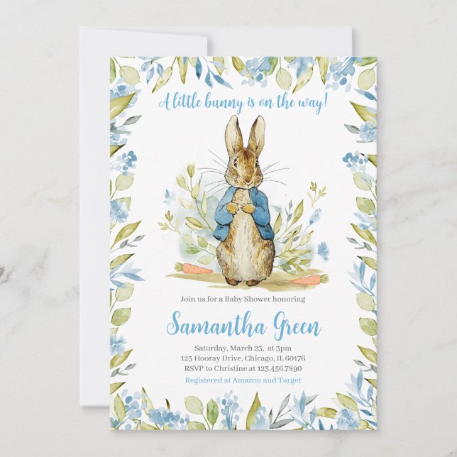 Invitation Baby shower Blue Peter Rabbit (Devant)