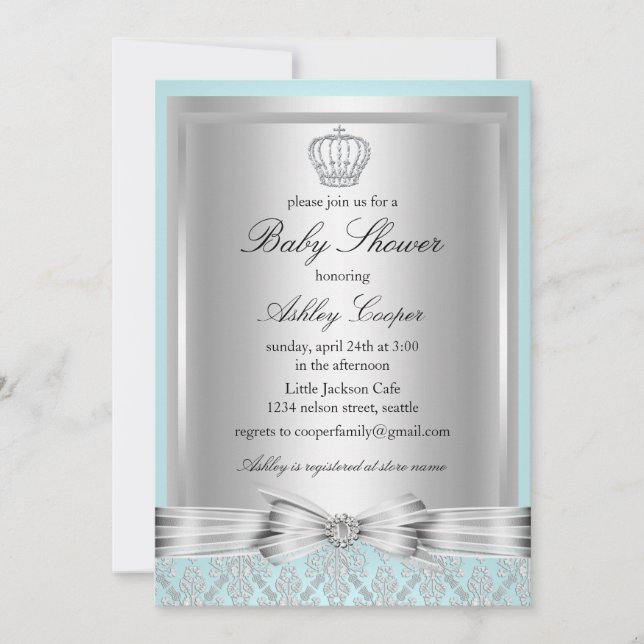 Invitation Baby shower Blue Prince (Devant)