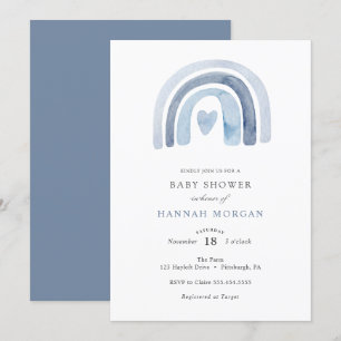Invitation Baby shower Blue Rainbow