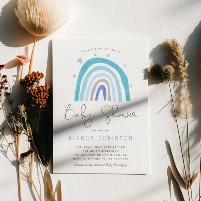Invitation Baby shower Blue Rainbow Boy (Créateur téléchargé)