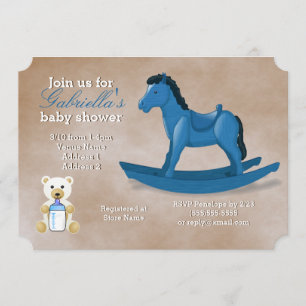 Invitation Baby shower Blue Rocking Horse