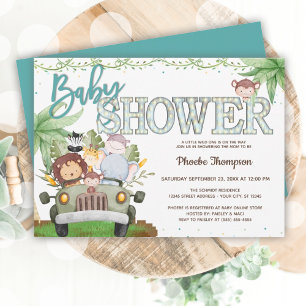 Invitation Baby shower Blue Safari Animaux