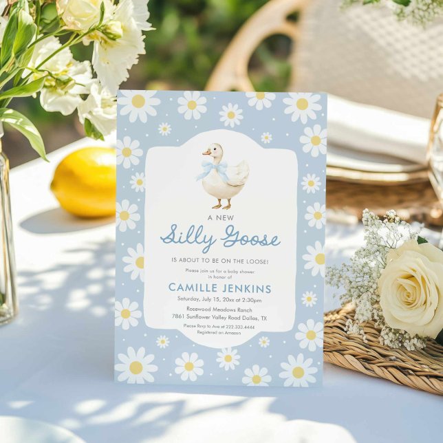 Invitation Baby shower Blue Silly Goose Boy (Blue Silly Goose Boy Baby Shower Invitation)