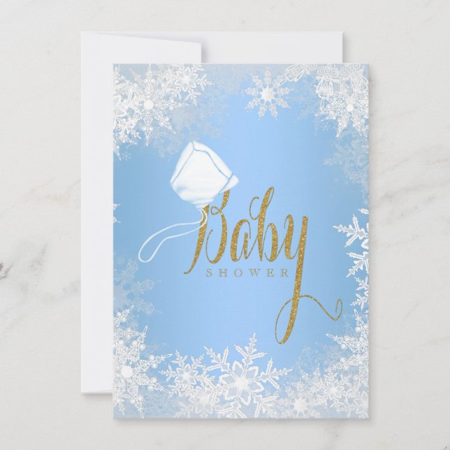 Invitation Baby shower Blue Snowflake (Devant)