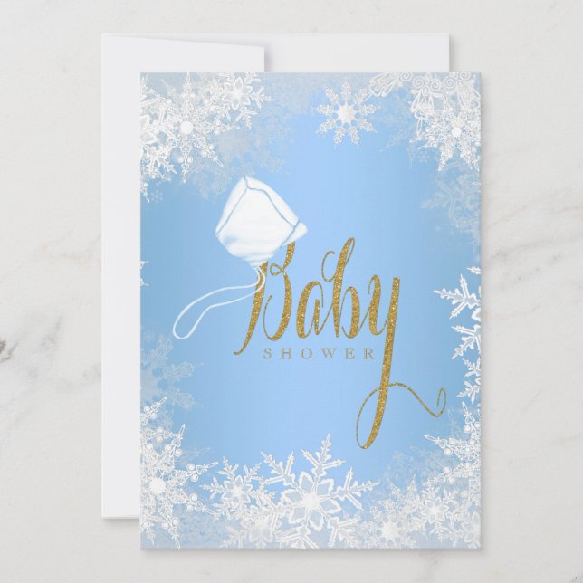 Invitation Baby shower Blue Snowflake (Devant)