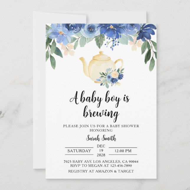 Invitation Baby shower Blue Tea Party (Devant)