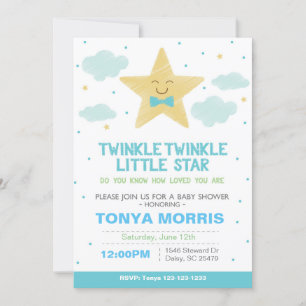 Invitation Baby shower Blue Twinkle Little Star