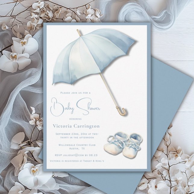 Invitation Baby shower Blue Umbrella Baby Chaussures (Créateur téléchargé)