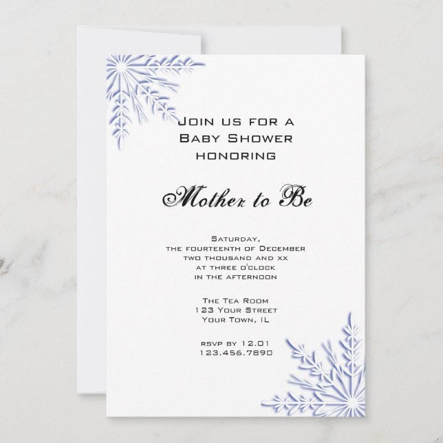 Invitation Baby shower Blue Winter Snowflakes (Devant)