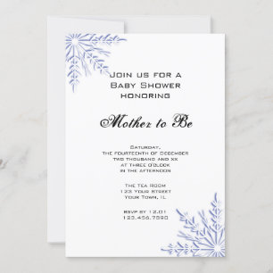 Invitation Baby shower Blue Winter Snowflakes
