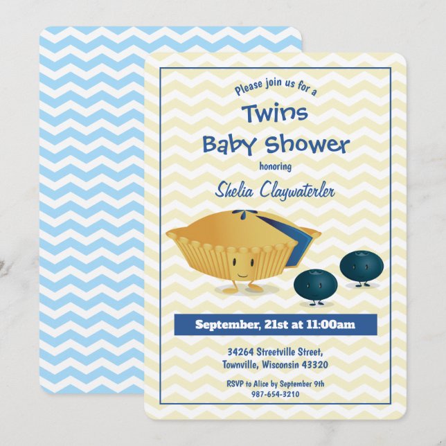 Invitation Baby shower Blueberry Pie Twins (Devant / Derrière)