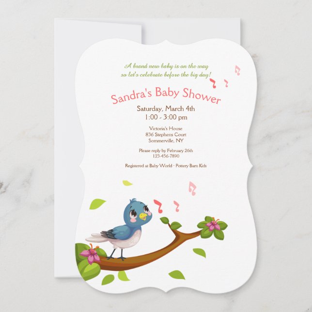 Invitation Baby shower Bluebird (Devant)