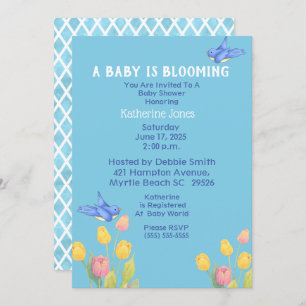 Invitation Baby shower Bluebirds /Un bébé est en fleurs
