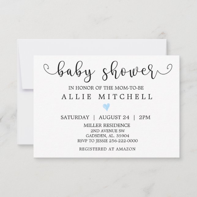 Invitation Baby shower BlueHeart (Devant)