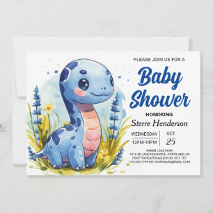 Invitation Baby shower Bohême Blue Custom Dinosaur Boy
