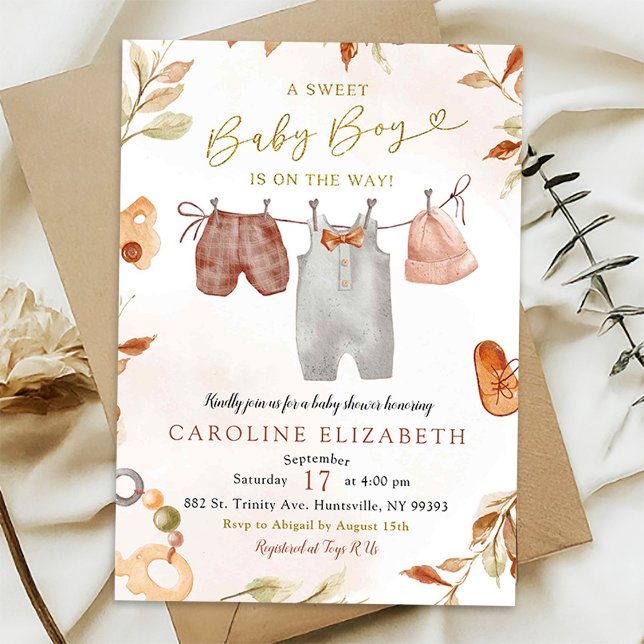 Invitation Baby shower Bohème Chaud Bohémien Tone Boy Vêtemen (Créateur téléchargé)