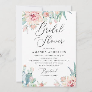 Invitation Baby Shower Bohème Fleurs de Cactus à l'Aquarell