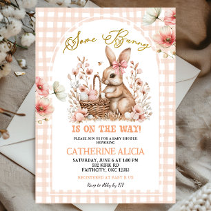 Invitation Baby Shower Bohème Floral Gingham Lapin de Pâques
