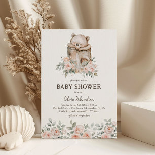 Invitation Baby-Shower Bohème Forestier Ours & Fleurs