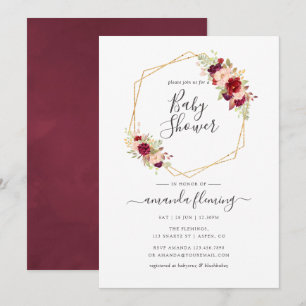 Invitation Baby Shower Bohème Géométrique Marsala et Rose