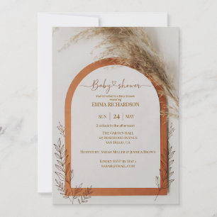 Invitation Baby Shower Bohème Herbe des Pampas Arche en Terre