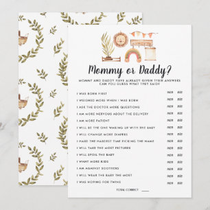 Invitation Baby-Shower Bohème   Jeu Maman ou Papa