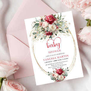 Invitation Baby Shower Bohème Minimal Rouge Blanc Or