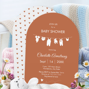 Invitation Baby Shower Bohème Minimaliste aux Tons Rouille et