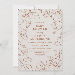 Invitation Baby Shower Bohème Orange Brûlé Botanique