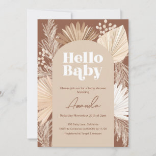 Invitation Baby shower bohème pampas et palmiers séchés