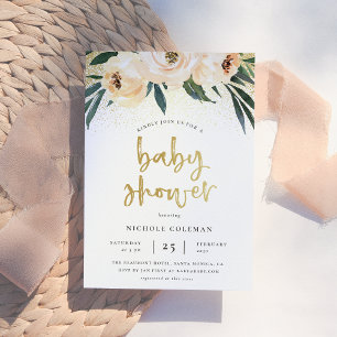 Invitation Baby Shower Bohème Rose et Or Brossé