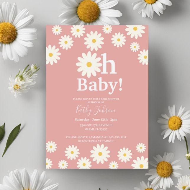 Invitation Baby shower Bohème Rose Floral Daisy (Créateur téléchargé)