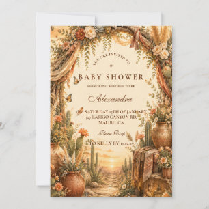 Invitation Baby Shower Bohème Rustique sur le Cactus