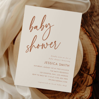Invitation Baby Shower Bohème Terracotta Minimaliste