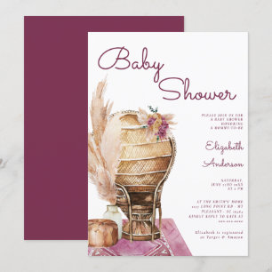 Invitation Baby shower Bohemian Burgundy Pampas Boho