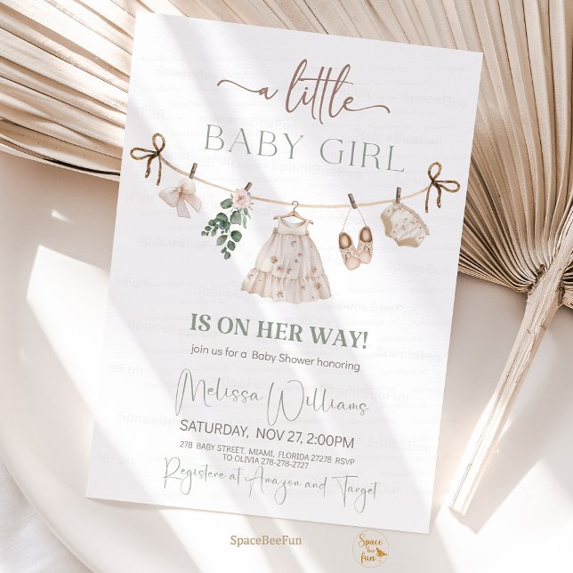 Invitation Baby shower Boho (boho baby shower invitation, sage green baby shower, baby girl shower invite, boho baby clothes them)