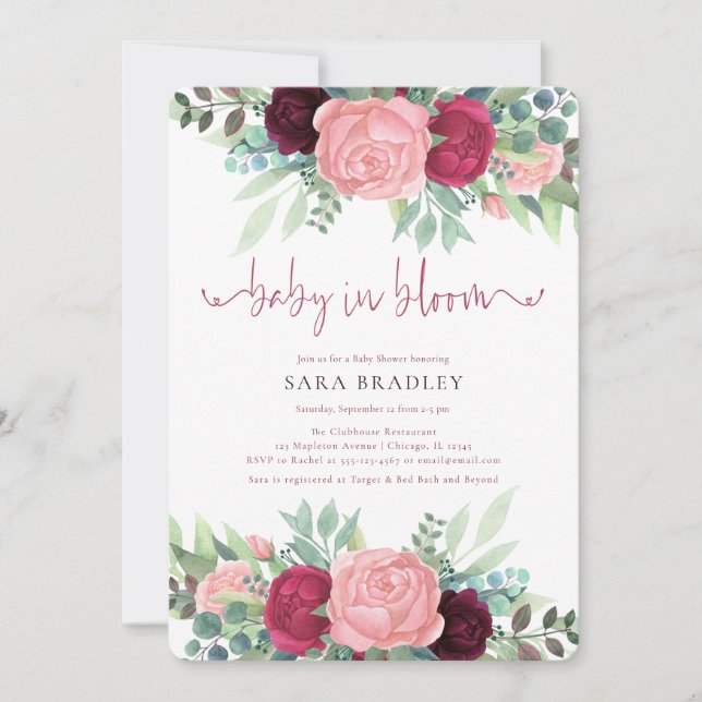 Invitation Baby shower boho aquarelle bébé floral en fleur (Devant)