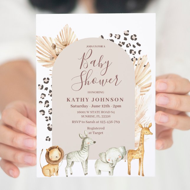Invitation Baby shower Boho Arch Safari Jungle Animaux (Créateur téléchargé)