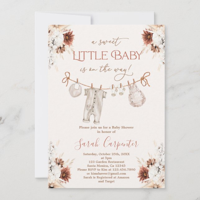Invitation Baby shower Boho Baby Clothes (Devant)