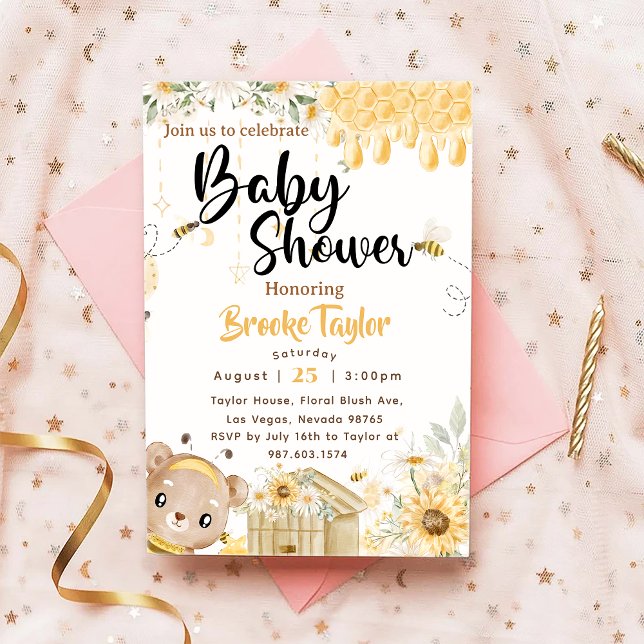 Invitation Baby shower Boho Bee (Créateur téléchargé)