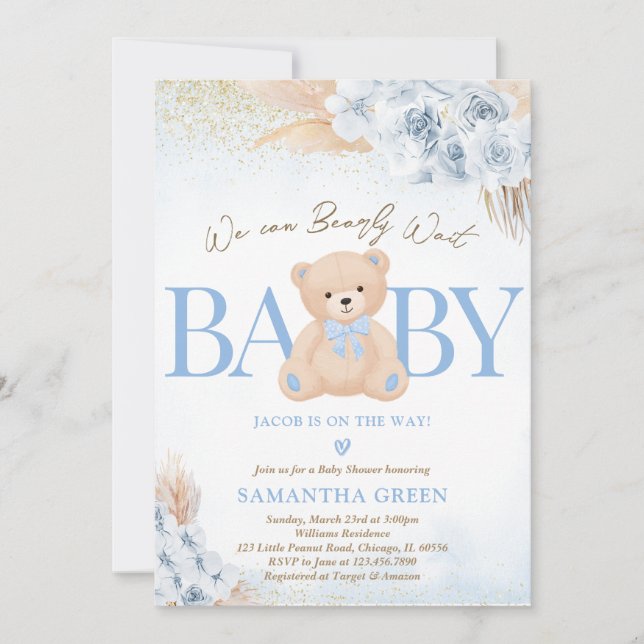 Invitation Baby shower Boho Bleu Boy (Devant)