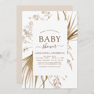 Invitation Baby shower Boho Bohème Pampas Grass