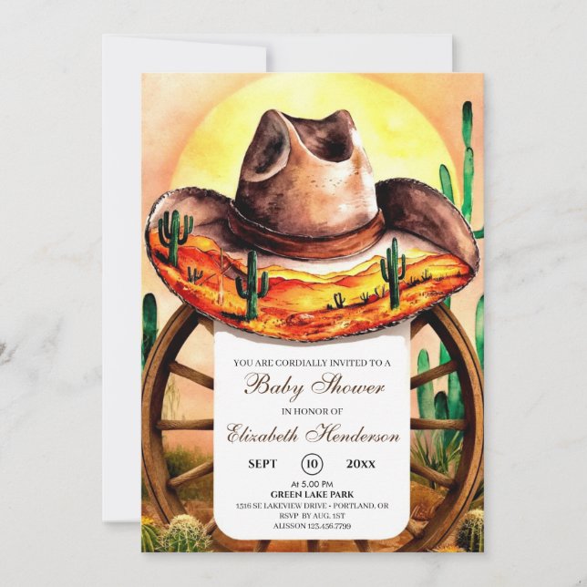 Invitation Baby shower Boho Boot Cowboy simple (Devant)